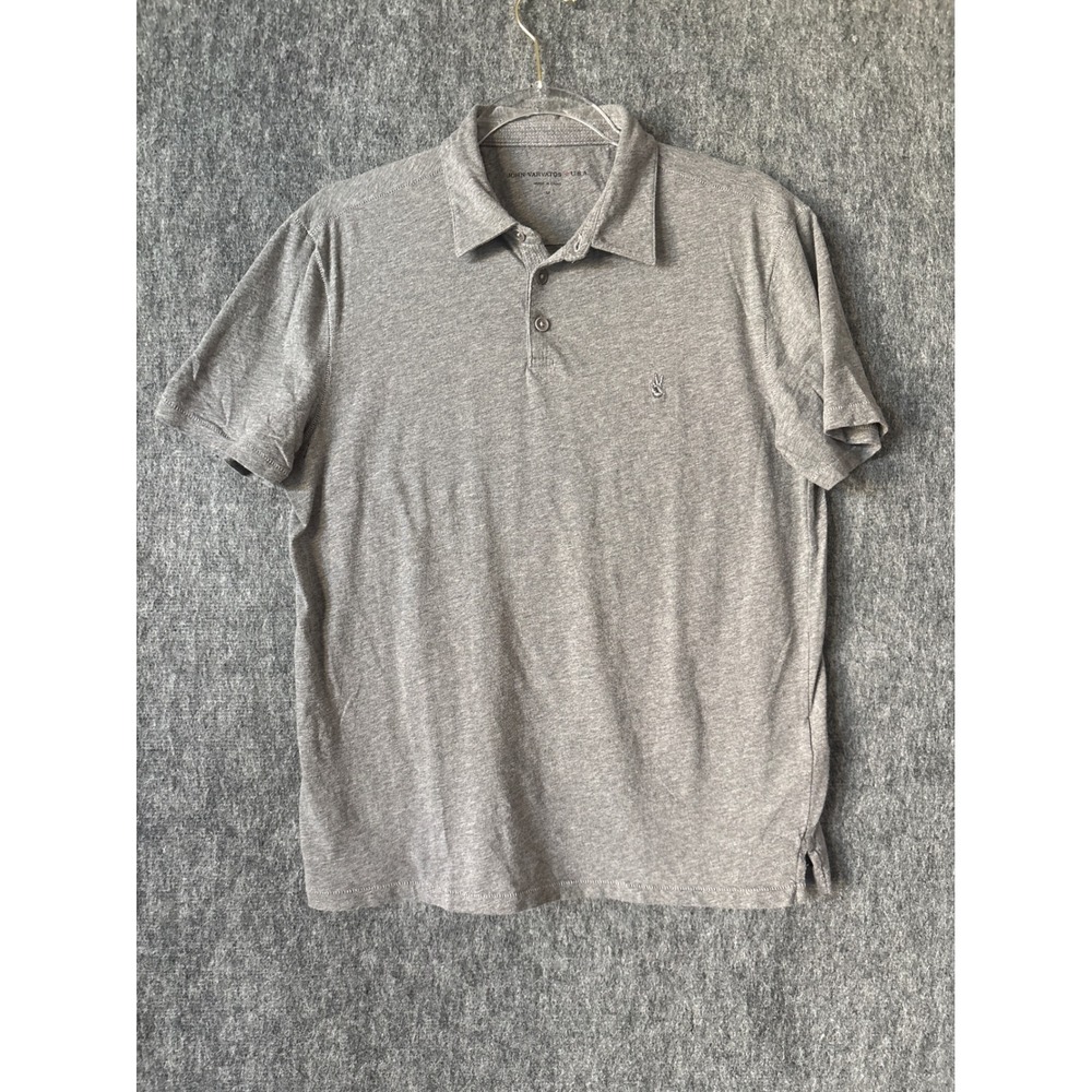 John Varvatos USA Mens Heather‎ Gray Peace Sign Logo Short Sleeve Polo Shirt M